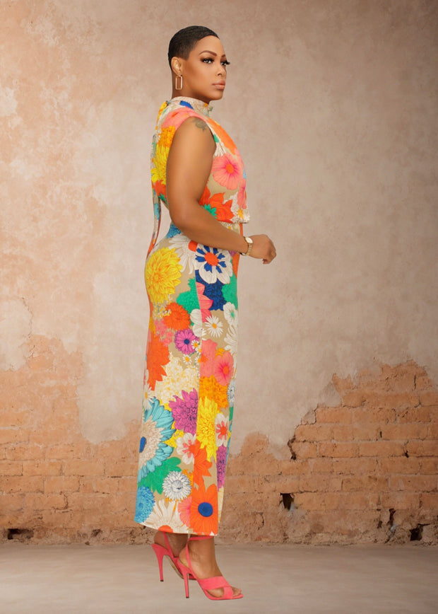 Timeless Bold Floral High Neck Maxi Dress (Multi)