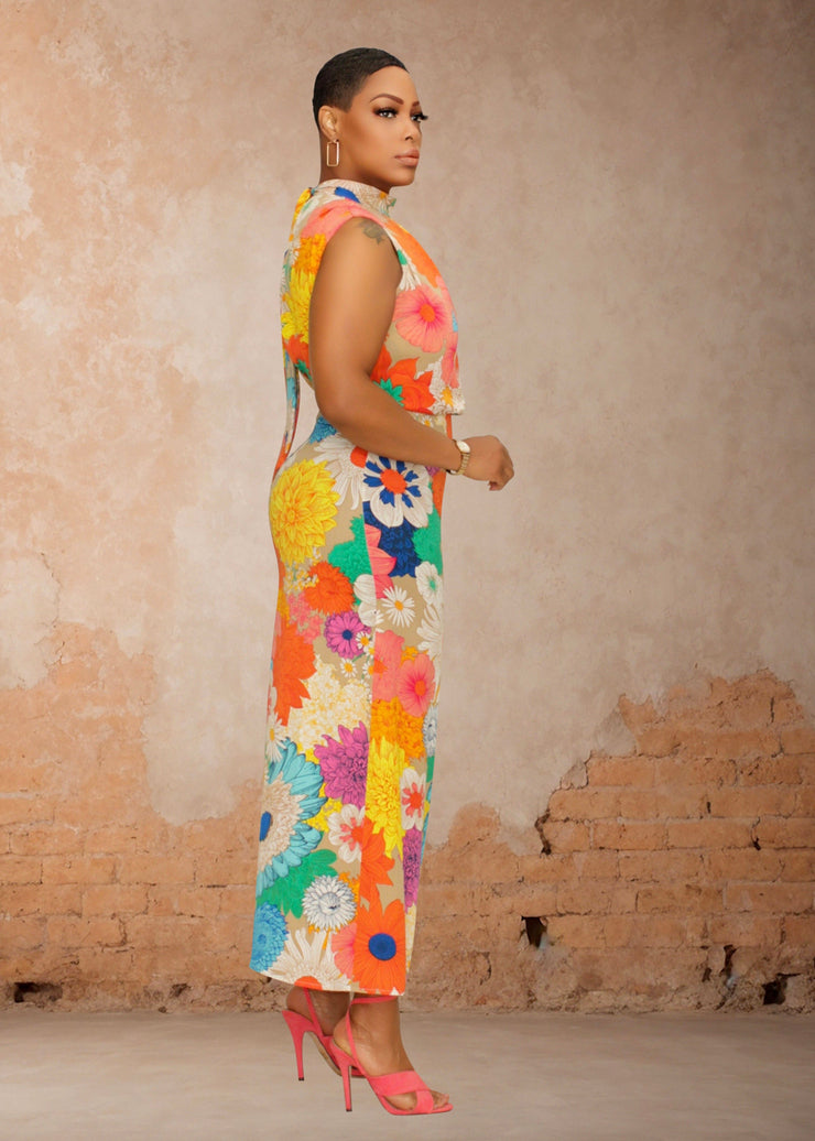Timeless Bold Floral High Neck Maxi Dress (Multi)