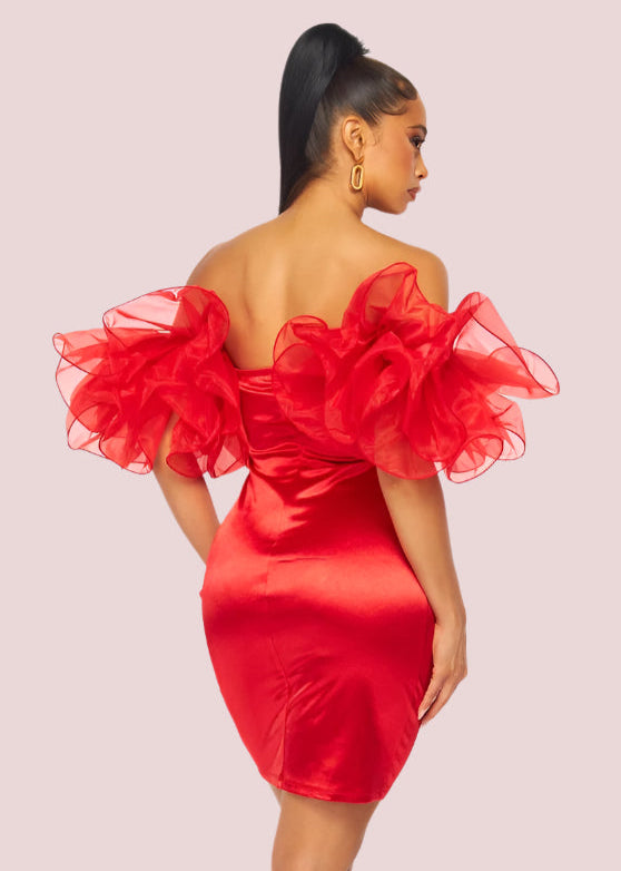 Organza Ruffle Sleeves Cocktail Dress